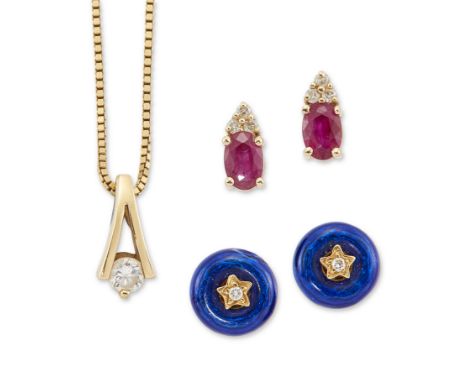 A group of jewellery,&nbsp;comprising: a pair of Italian diamond and enamel stud earrings, each with a brilliant-cut diamond 