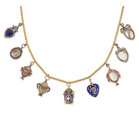 A collection of 18th and 19th century memorial lockets,&nbsp;comprising three 18th century silver mounted heart shaped locket