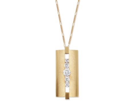 Carl Bucherer. A five stone diamond pendant, of rectangular outline, with a column of old mine-cut and brilliant-cut diamonds