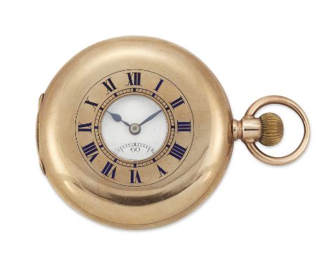 Stauffer & Co. A 9ct gold half hunter keyless wind pocket watch Chester import hallmark for 1912 Swiss lever movement with bi