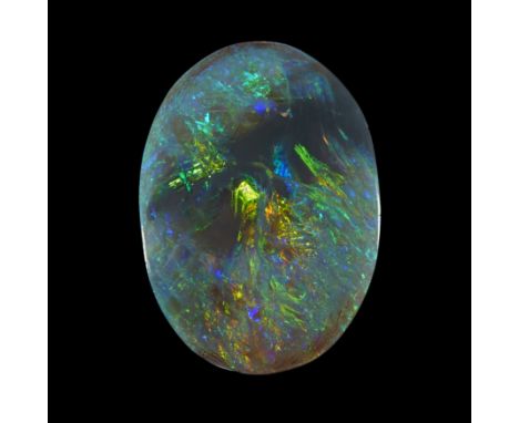 An unmounted oval dark/semi-black opal, 29 x 20 x 8mm, approximately 25.2 carats  Provenance: The Wasserberg collection, by d