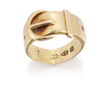 An 18ct gold buckle ring, Chester hallmarks, 1879, approximate ring size G  Property from the estate of the late Dodie HeathC