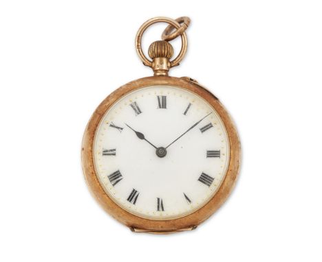 Swiss. A 12ct gold keyless wind open face fob watch London import hallmarks for 1909 Jewelled keyless wind lever movement wit