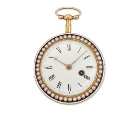 Rundell and Bridge, London. A gold, enamel and split pearl set open face lever pocket watch&nbsp;Gilt full plate English leve