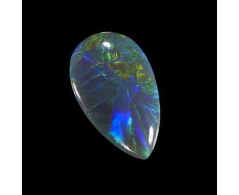An unmounted pear shaped black opal,&nbsp;18 x 11 x 4mm, approximately 4.5 caratsProvenance: The Wasserberg collection, by de