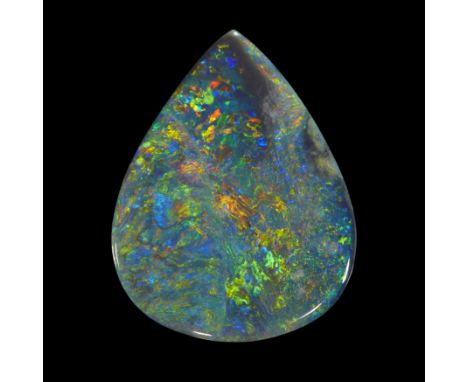 An unmounted pear shaped black opal,&nbsp;34 x 26 x 3mm, approximately 18.7 caratsProvenance: The Wasserberg collection, by d