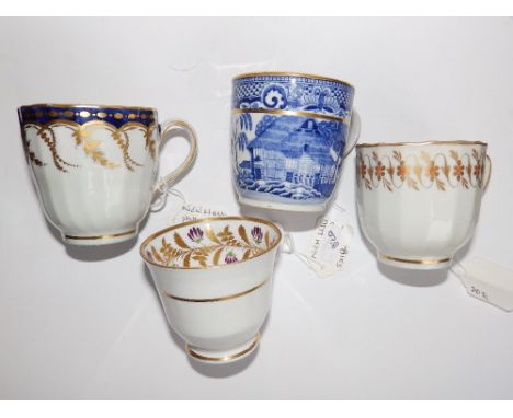 A New Hall Trench Mortar pattern coffee cup and three other New Hall coffee cups (4)