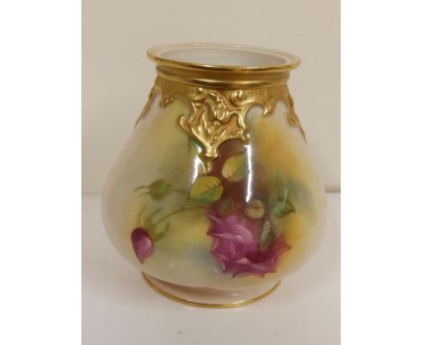 A Royal Worcester rose pattern vase – H15.54
