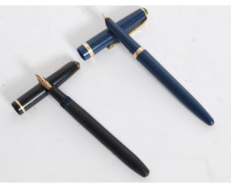 A vintage Conway Stewart 105 fountain pen in blue with gold trim together with a Conway Stewart 12 lever fill fountain pen.
F