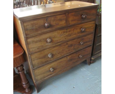 19th Century mahogany straight front chest of two short and three long drawers on bracket feet. (B.P. 24% incl. VAT)