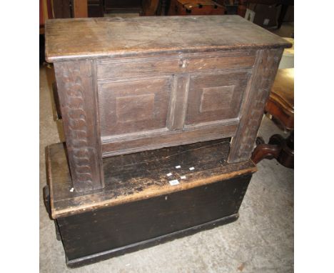 19th Century stained trunk with rope handles. (B.P. 24% incl. VAT)