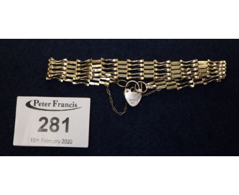 9ct gold four bar gate bracelet, approx. weight: 5.4g. (B.P. 24% incl. VAT)
