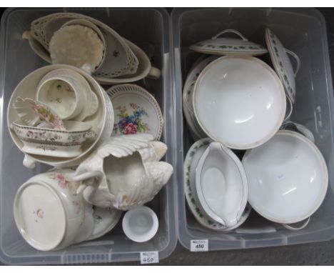 Two boxes of assorted china to include; foliate design RC Japan 'Yvette' dinnerware, Copeland Spode pedestal bowl, lidded tur