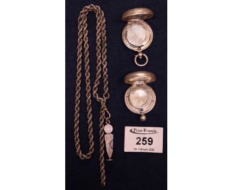 Two silver sovereign holders, together with a silver rope twist chain.(B.P. 24% incl. VAT) CONDITION REPORT: Sovereign cases 