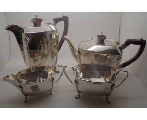 Four piece Art Deco silver plated tea service by Embassy, number 61525