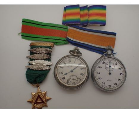 Ingersoll pocket watch, Rotary stop watch and medal ribbons