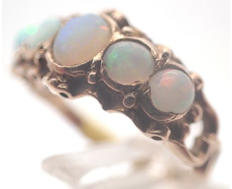 9ct gold vintage 1964 five stone opal ring, size K/L