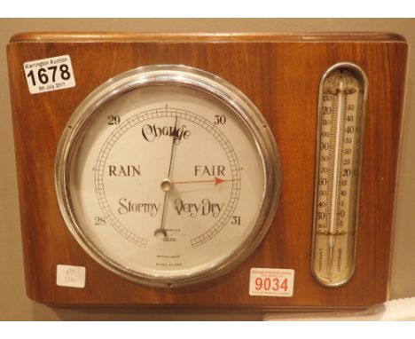 Walnut cased compensated federal barometer thermometer 