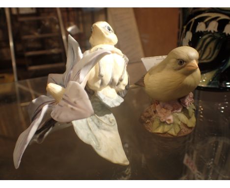 Royal Worcester fledgling blue tit and an Aynsley green finch