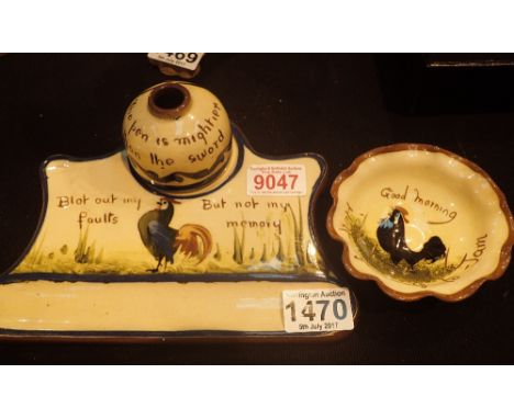 Longpark Torquay Motto ware pen tray and inkwell, L: 21 cm 