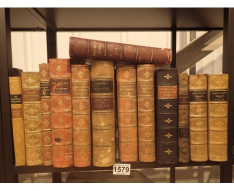 Shelf of antiquarian leather bound books