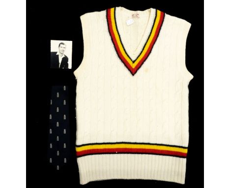 Derek Shackleton's MCC sleeveless sweater by Jaegar, size 42, together with an England player's tie and portrait photograph (