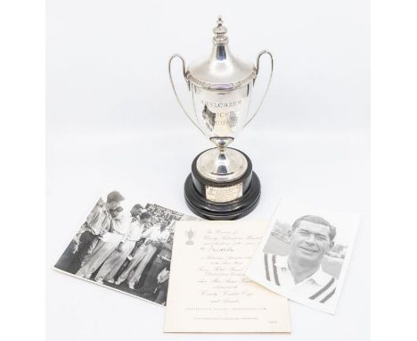 Trophy - 'The Brylcreem Cricket Cup', enscribed on the base 'awarded to Derek Shackleton, Hampshire, for his bowling performa