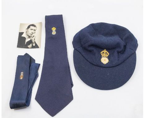 Derek Shackleton's county cricket cap, size 6.5, together with his club tie and another tie with Hampshire and England motifs