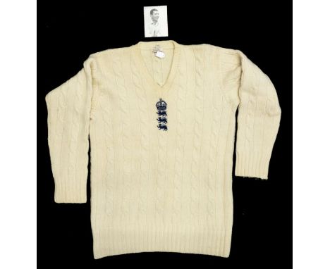An England long sleeved wool sweater by Simpson of Piccadilly, size 42, worn by Derek Shackleton, probably England v West ind