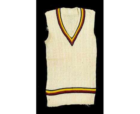 MCC sleeveless sweater belonging to Derek Shackleton and his England players tie and portrait photograph (3)
