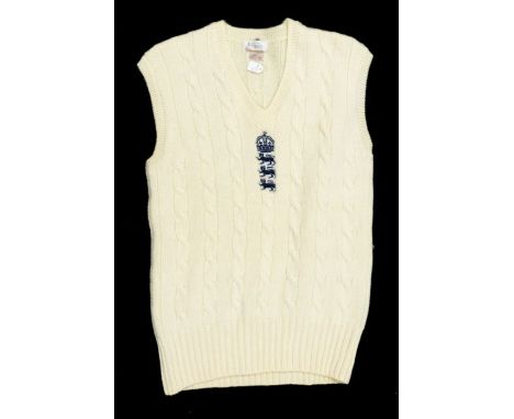 England cricket sleeveless sweater by Simpson of Piccadilly, size 42, worn by Derek Shackleton, probably England v West Indie