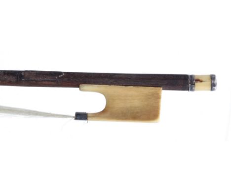 Interesting early silver and ivory mounted violin bow possibly by a member of the Dodd family, the stick round, the ivory fro