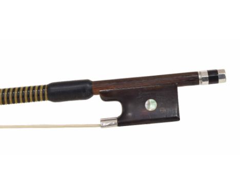 French silver and tortoiseshell mounted violoncello bow by and stamped Thibouville-Lamy, the stick round, the tortoiseshell f