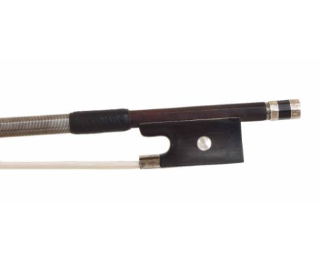 French nickel mounted violin bow attributed to the School of C N &amp; L Bazin, indistinctly stamped, the stick round, the eb