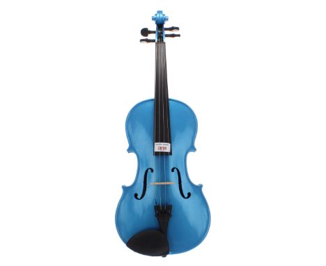 Contemporary blue viola labelled The Rainbow Violin Company Ltd, 15", 38.1cm