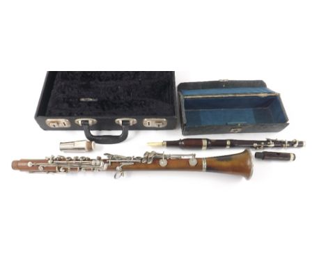 Boosey &amp; Hawkes Emperor clarinet, ser. 104720, case; also an old rosewood piccolo/flageolet, case (2)
