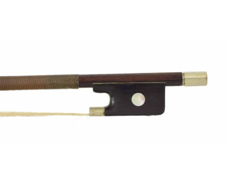 English nickel mounted violin bow stamped Rushworth &amp; Dreaper, Liverpool, the stick octagonal, the ebony frog inlaid with