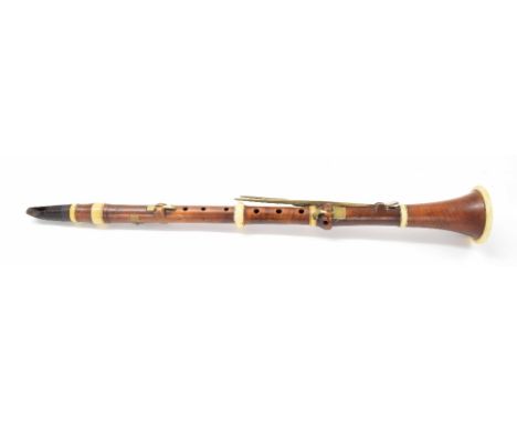 Five-keyed boxwood clarinet in Bb by and stamped Christopher Gerock, London, ivory mounts, brass keys, ebony mouthpiece, leng