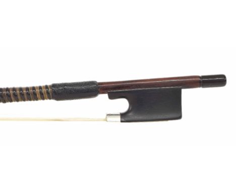 Interesting silver mounted violin bow, probably English, unstamped, the stick octagonal, the ebony frog plain and with a late