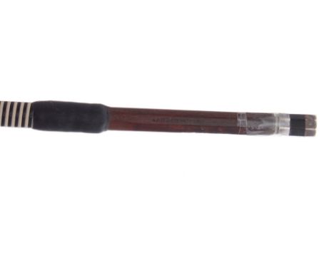 English violoncello bow stick by and stamped Arnold Voigt, the stick octagonal and the ebony frog with two silver bands