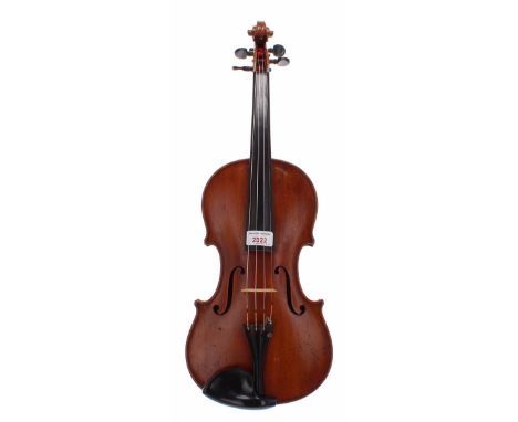 Late 19th century Stradivari copy violin, 14", 35.60cm *This violin is sold with a nickel mounted violin bow stamped Theodor 