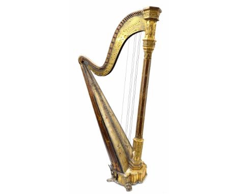 Lewis 'Improved Grand Action' Gothic concert harp inscribed no. 1044 (in need of restoration), the sound board painted with t