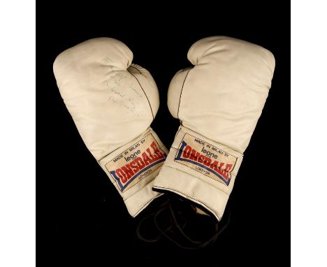 Muhammad Ali Signed Boxing Gloves - White Lonsdale Gloves signed on left glove 'To Alf Simons from Muhammad Ali, The Greatest