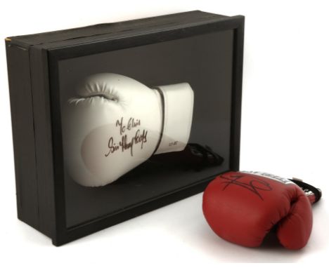 Boxing gloves - white 12-oz glove signed To Chris Sir Henry Cooper, presented in glazed box 16 x 12 x 5 inches; additionally 