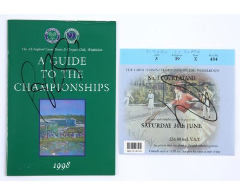  Two Wimbledon Champions Signed ephemera (1998-2001). Collection of items from Wimbledon, to include; 1 1998 Guide to the Cha