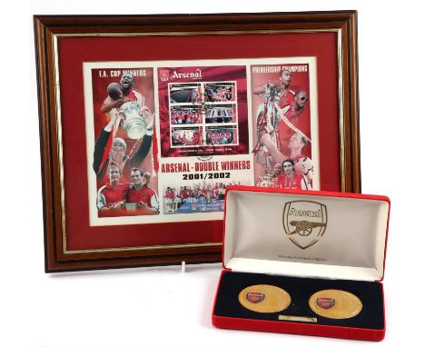 Arsenal - Double Winners medals 2001-2002 in presentation display, along with a framed stamp display (1272/2002). 
