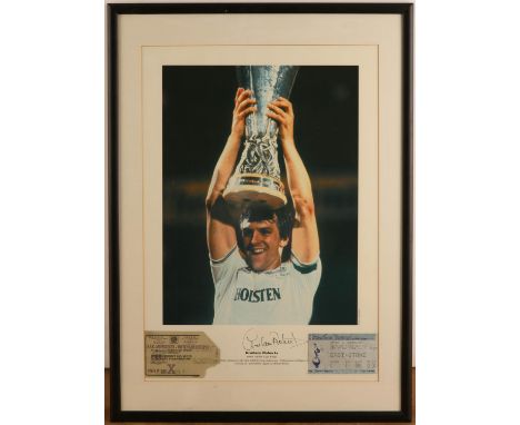 Tottenham Hotspur - Graham Roberts Signed 1984 UEFA Cup Final Display, Showing him lifting the trophy, along with an original