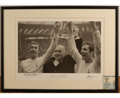 Tottenham Hotspur - signed Football League Cup Final 1971 print, three signatures, two signed to border and one is an older B
