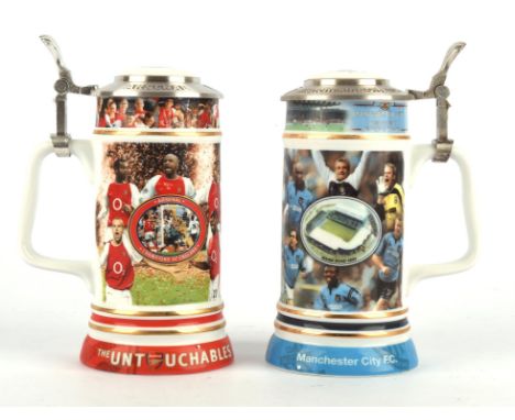 Football commemorative tankards - Manchester United, Arsenal, Manchester City, by Terry Bright for Danbury Mint. Some are fin
