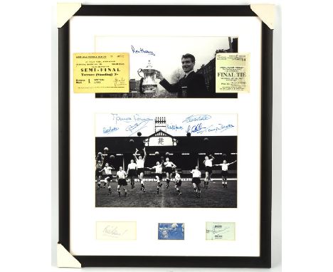 Tottenham Hotspur - multiple signatures across two photographs and three pieces of paper, with two tickets for the 1961 Semi 